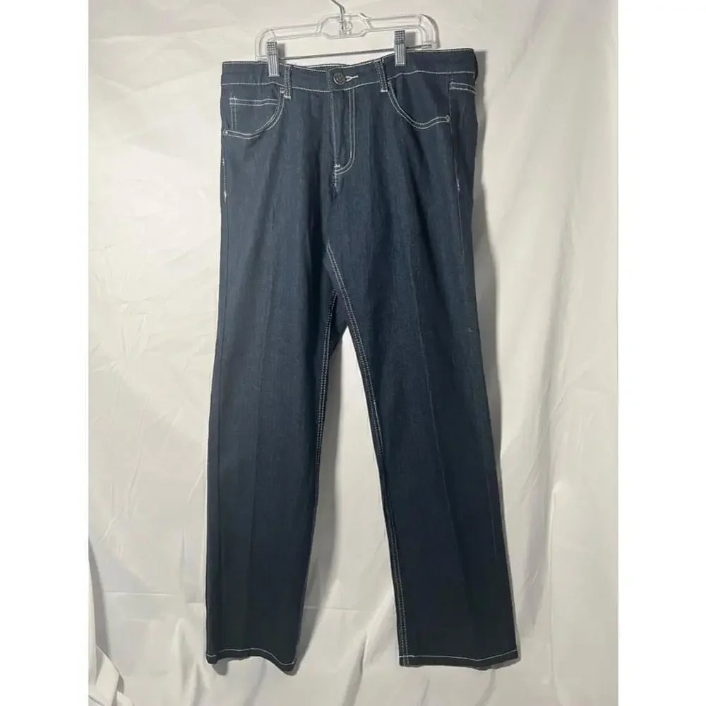 Y2K Wide Leg Jeans Womens Size 10 Embroidered Pocket Dark Wash Denim‎